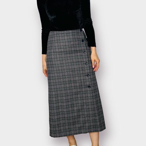 90s‎ Gray Purple Button Front Wool Skirt - Picture 3 of 5